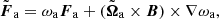 $$ \begin{aligned} {\tilde{\boldsymbol{F}}}_{\rm a}&=\omega _{\rm a}\boldsymbol{F}_{\rm a}+({\tilde{\boldsymbol{\Omega }}}_{\rm a}\times \boldsymbol{B})\times \nabla \omega _{\rm a},\end{aligned} $$