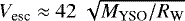 $ V_{\textrm{esc}} \approx 42 \; \sqrt{M_{\textrm{YSO}} / {R_{\textrm{W}}}}$