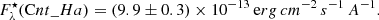 $$ \begin{aligned} F_{\lambda }^{\star }(\mathrm Cnt\_Ha )=(9.9\pm 0.3)\times 10^{-13}\,\mathrm erg\,cm^{-2}\,s^{-1}\,A^{-1} . \end{aligned} $$