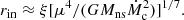 $$ \begin{aligned} r_{\rm in} \approx \xi [\mu ^4/(GM_{\rm ns}\dot{M}_{\rm c}^2)]^{1/7}. \end{aligned} $$