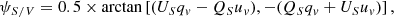 $$ \begin{aligned} \psi _{S/V} = 0.5 \times \arctan \left[(U_{S}q_{{ v}}-Q_{S}u_{{ v}}), -(Q_{S}q_{{ v}}+U_{S}u_{{ v}}) \right], \end{aligned} $$