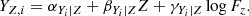 $$ \begin{aligned} Y_{Z,i} = \alpha _{Y_i|Z}+\beta _{Y_i|Z} Z + \gamma _{Y_i|Z} \log F_z . \end{aligned} $$