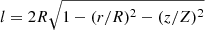 $ l=2R\sqrt{1-(r/R)^2-(z/Z)^2} $