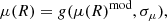 $$ \begin{aligned} \mu (R) = g(\mu (R)^\mathrm{mod},\sigma _{\mu }), \end{aligned} $$