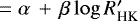 $\;{=}\;\alpha\,+\,\beta \log R&#x0027;_{\textrm{HK}}$