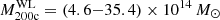 $ M_{\mathrm{200c}}^{\mathrm{WL}} = (4.6{-}35.4)\times 10^{14}\,M_{\odot} $