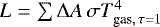 $L= \sum \Delta A\, \sigma T_{\textrm{gas}, \, \tau=1}^{4}$