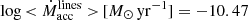 $ \log{ < \dot{M}_{\mathrm{acc}}^{\mathrm{lines}} > }\,[M_\odot\,\mathrm{yr}^{-1}] = -10.47 $