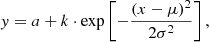 $$ \begin{aligned} { y} = a + k \cdot \exp {\left[-\frac{(x - \mu )^2}{2 \sigma ^2}\right]}\,, \end{aligned} $$