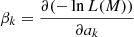 $$ \begin{aligned} \beta _k = \frac{\partial (-\ln L(M))}{\partial a_k} \end{aligned} $$
