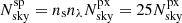 $ N_{\mathrm{sky}}^{\mathrm{sp}} = n_{\mathrm{s}}n_{\lambda}N_{\mathrm{sky}}^{\mathrm{px}} = 25N_{\mathrm{sky}}^{\mathrm{px}} $
