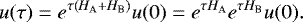 \begin{equation*} u(\tau) = e^{\tau (H_{\textrm{A}} &#x002B; H_{\textrm{B}})} u(0) = e^{\tau H_{\textrm{A}}} e^{\tau H_{\textrm{B}}} u(0). \end{equation*}