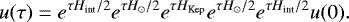 \begin{equation*}u(\tau) = e^{\tau H_{\text{int}}/2} e^{\tau H_{\odot}/2} e^{\tau H_{\text{Kep}}} e^{\tau H_{\odot}/2} e^{\tau H_{\text{int}}/2} u(0). \end{equation*}