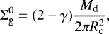 \begin{equation*} \Sigma_{\text{g}}^{0} = (2 - \gamma) \frac{M_{\text{d}}}{2\pi R_{\text{c}}^{2}}, \end{equation*}