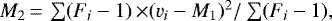 $M_2\,{=}\,\sum (F_i-1)\,{\times} (v_i-M_1)^2 /\sum (F_i-1),$