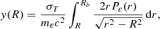 $$ \begin{aligned} y(R)=\frac{\sigma _T}{m_e c^2}\int _{R}^{R_b}\frac{2r P_e(r)}{\sqrt{r^2-R^2}}\,\mathrm{d}r, \end{aligned} $$