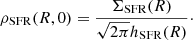 $$ \begin{aligned} \rho _\mathrm{SFR} (R,0)=\frac{\Sigma _\mathrm{SFR} (R)}{\sqrt{2 \pi } h_\mathrm{SFR} (R)}\cdot \end{aligned} $$