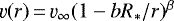 $\varv(r)\,{=}\,\varv_{\infty} (1-b R_{\ast}/r)^{\beta}$