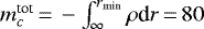 $m_c^{\textrm{tot}}\,{=}\,-\int_{\infty}^{r_{\textrm{min}}} \rho {\textrm{d}}r\,{=}\,80$