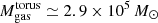 $ M^{\mathrm{torus}}_{\mathrm{gas}}\simeq2.9\times10^5\,M_{{\odot}} $