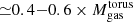 $ {\simeq}0.4{-}0.6 \times M^{\mathrm{torus}}_{\mathrm{gas}} $