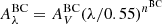 $ A^{\mathrm{BC}}_{\lambda} = A^{\mathrm{BC}}_{V} (\lambda/0.55 )^{n^{\mathrm{BC}}} $