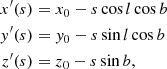 $$ \begin{aligned} x^{\prime }(s)&= x_0 - s \cos l \cos b \nonumber \\ y^{\prime }(s)&= y_0 - s \sin l \cos b\nonumber \\ z^{\prime }(s)&= z_0 - s \sin b, \end{aligned} $$