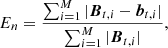 $$ \begin{aligned} E_n =\frac{\sum _{i=1}^{M}|\boldsymbol{B}_{t,i} - \boldsymbol{b}_{t,i}|}{ \sum _{i=1}^{M}|\boldsymbol{B}_{t,i}|}, \end{aligned} $$