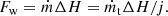 $$ \begin{aligned} F_{\rm { w}} = \dot{m} \Delta H = \dot{m}_{\rm { t}} \Delta H/j. \end{aligned} $$