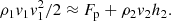 $$ \begin{aligned}&\rho _1 { v}_1 { v}_1^2/2 \approx F_{\rm p} + \rho _2 { v}_2 h_2. \end{aligned} $$