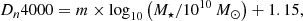 $$ \begin{aligned} D_n4000 = m\times \log _{10}\left(M_\star /10^{10}\,{M_\odot }\right) + 1.15, \end{aligned} $$