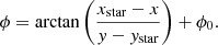 $$ \begin{aligned} \phi = \arctan {\left(\frac{x_\mathrm{star} - x}{y - y_\mathrm{star} }\right)} + \phi _0. \end{aligned} $$