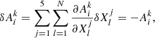 $$ \begin{aligned} \delta A^k_i = \sum _{j=1}^5 \sum _{l=1}^N \frac{\partial A^k_i}{\partial X^j_l} \delta X^j_l = - A^k_i, \end{aligned} $$