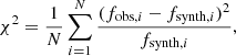 $$ \begin{aligned} \chi ^2 = \frac{1}{N}\sum _{i=1}^{N}\frac{(f_{\mathrm{obs}, i} - f_{\mathrm{synth}, i})^2}{f_{\mathrm{synth}, i}}, \end{aligned} $$