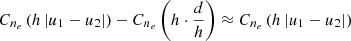 $ C_{n_e}\left(h\left|u_1 - u_2\right|\right) - C_{n_e}\left(h \cdot \frac{d}{h}\right) \approx C_{n_e}\left(h\left|u_1 - u_2\right|\right) $