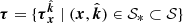 $ {\boldsymbol{\tau}} = \{{\boldsymbol{\tau}}_{{{{\boldsymbol{x}}}}}^{\hat{{\boldsymbol{k}}}} \mid ({{{\boldsymbol{x}}}}, \hat{{\boldsymbol{k}}}) \in \mathcal{S}_{*} \subset \mathcal{S}\} $