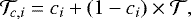 \begin{equation*} {\ensuremath{\mathcal{T}}\!\!}_{c,i} = c_i &#x002B; (1-c_i) \times {\ensuremath{\mathcal{T}}}, \end{equation*}