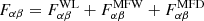 Mathematical equation: $$ \begin{aligned} F_{\alpha \beta } = F_{\alpha \beta }^\mathrm{WL} + F_{\alpha \beta }^\mathrm{MFW} + F_{\alpha \beta }^\mathrm{MFD} \end{aligned} $$