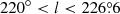 $ 220^{\circ} < l < 226{{\overset{\circ}{.}}}6 $