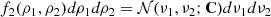 $$ \begin{aligned} f_2(\rho _1,\rho _2) d\rho _1 d\rho _2={\mathcal{N} }(\nu _1,\nu _2; \mathbf C ) d \nu _1 d\nu _2 \end{aligned} $$