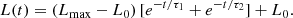 $$ \begin{aligned} L(t)= (L_{\mathrm{max}} - L_0)\,[e^{-t/\tau _1}+e^{-t/\tau _2}] + L_0. \end{aligned} $$