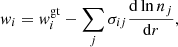 $$ \begin{aligned} w_i=w^\mathrm{gt}_i-\sum _{j}\sigma _{ij}\frac{\mathrm{d}\ln n_j}{\mathrm{d}r}, \end{aligned} $$