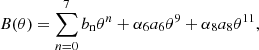 $$ \begin{aligned}&B(\theta ) = \sum _{n=0}^7 b_{\rm n} \theta ^n + \alpha _6 a_6 \theta ^9 + \alpha _8 a_8 \theta ^{11}, \end{aligned} $$