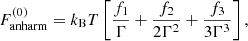 $$ \begin{aligned} F_{\rm anharm}^{(0)} = k_{\rm B} T \left[ \frac{f_1}{\Gamma } + \frac{f_2}{2 \Gamma ^2} + \frac{f_3}{3 \Gamma ^3} \right], \end{aligned} $$
