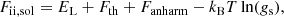$$ \begin{aligned} F_{\mathrm{ii, sol}} = E_{\rm L} + F_{\rm th} + F_{\rm anharm} - k_{\rm B} T \ln (g_{\rm s}), \end{aligned} $$