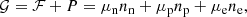 $$ \begin{aligned} \mathcal{G} = \mathcal{F} + P =\mu _{\rm n} n_{\rm n} +\mu _{\rm p} n_{\rm p} + \mu _{\rm e} n_{\rm e}, \end{aligned} $$