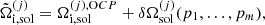 $$ \begin{aligned} \tilde{\Omega }_{\rm i,sol}^{(j)} = {\Omega }_{\rm i, sol}^{(j),\mathrm OCP} +\delta \Omega _{\rm sol}^{(j)} (p_1,\dots ,p_m), \end{aligned} $$