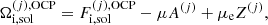 $$ \begin{aligned} {\Omega }_{\mathrm{i,sol}}^{(j),\mathrm{OCP}} = F_{\mathrm{i,sol}}^{(j),\mathrm{OCP}} - \mu A^{(j)} +\mu _{\rm e} Z^{(j)}, \end{aligned} $$