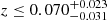 $ z \le 0.070^{+0.023}_{-0.031} $
