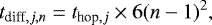 \begin{equation*}t_{\textrm{diff},j,n} = t_{\textrm{hop},j} \times 6 (n-1)^2, \end{equation*}